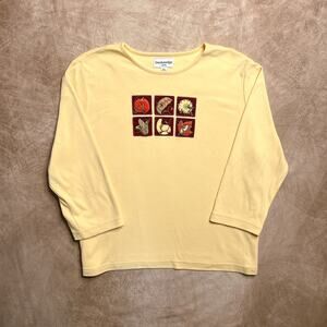 Vintage Y2K  Breckenridge Patchwork Fall Harvest Shirt 3/4 Sleeve Yellow Garden